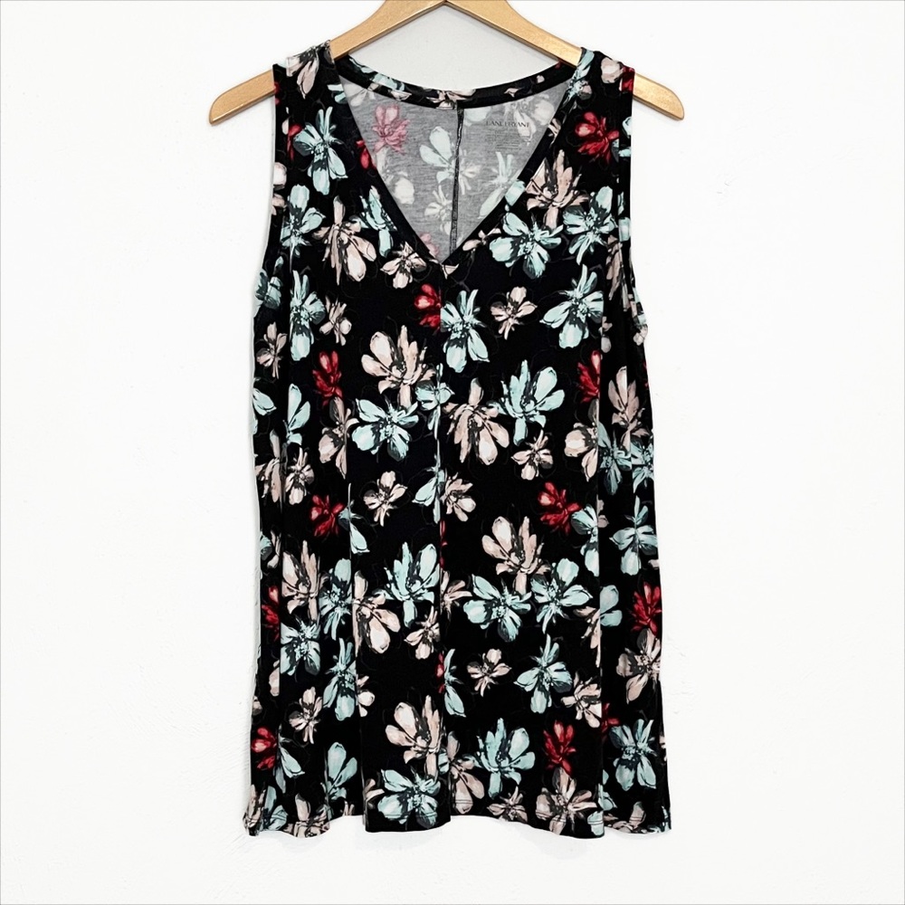 Lane Bryant V-Neck Swing Tank, Black Floral